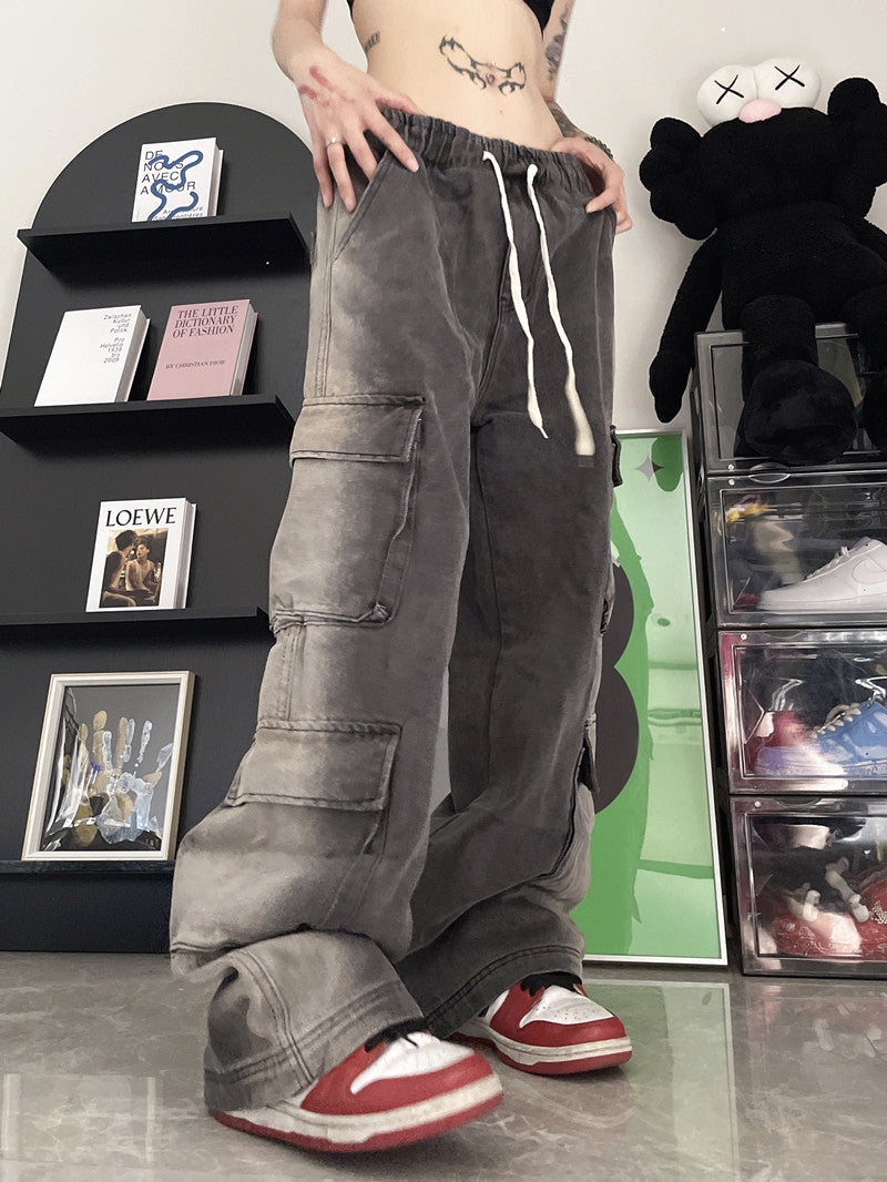 Vintage jeans med elastik i taljen og mange lommer