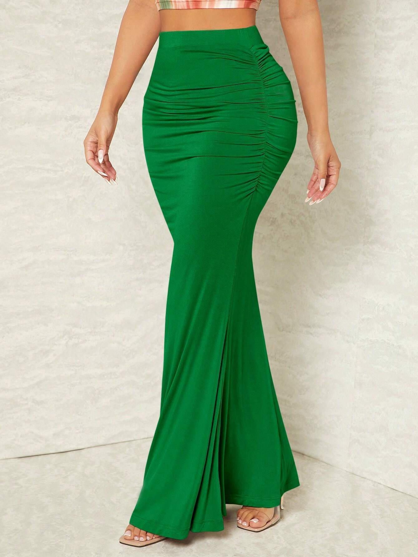 European And American Sexy Slim Hip Pleated Wide Hem Long Dress