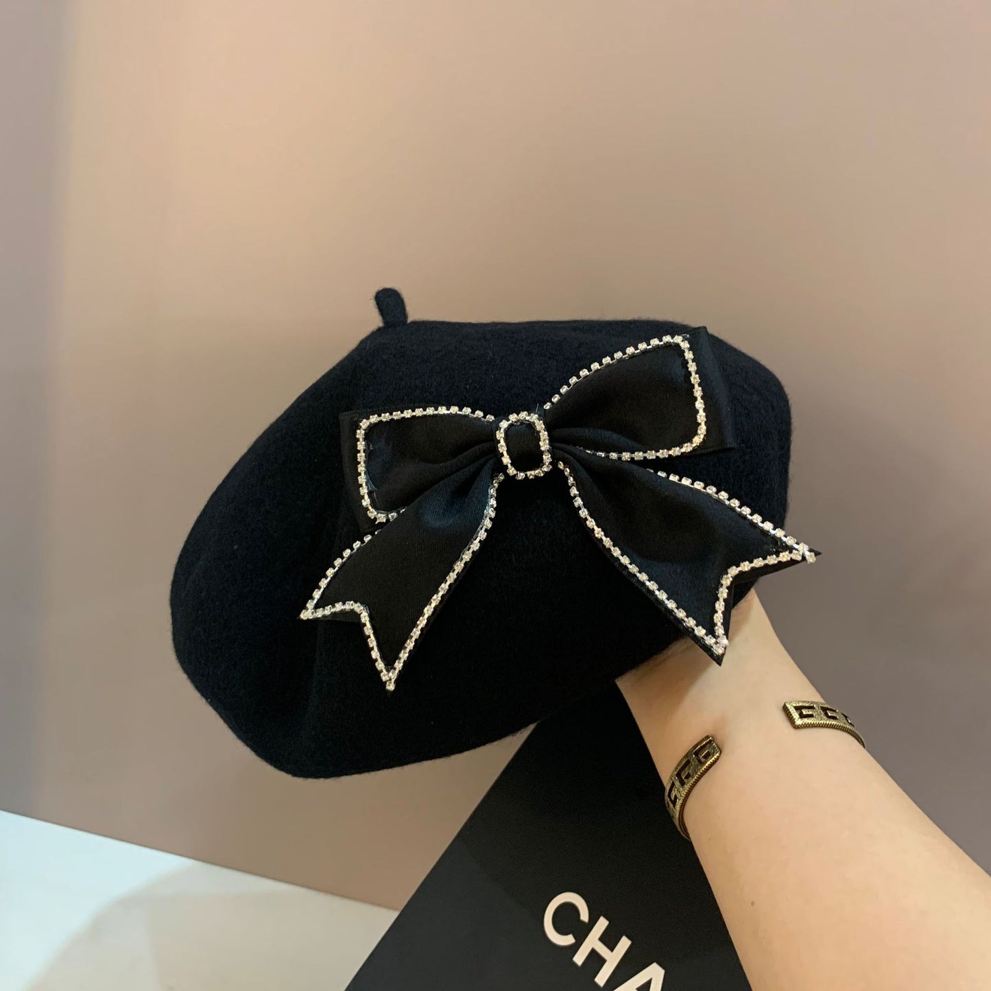 Autumn And Winter Warm All-match Bow Wool Beret Hat
