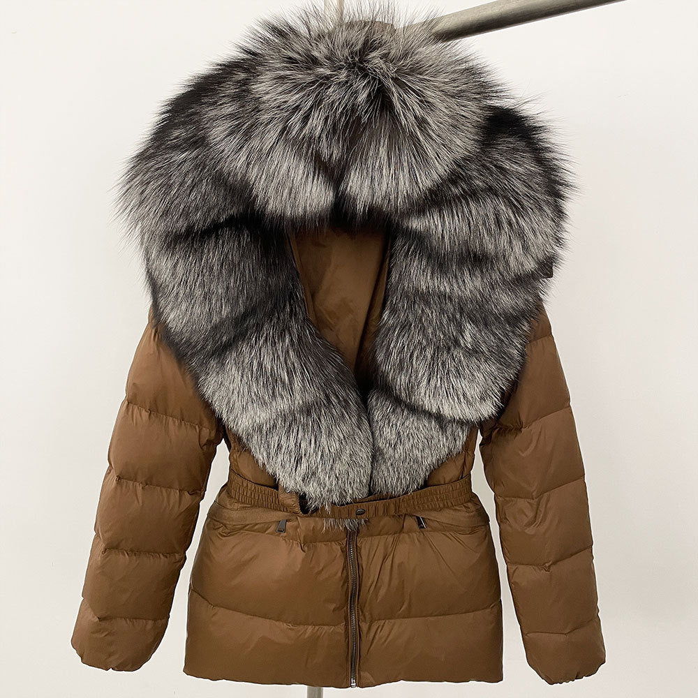 Short Women's Thickened Slim Fit Waist-tight Fur Down Jacket