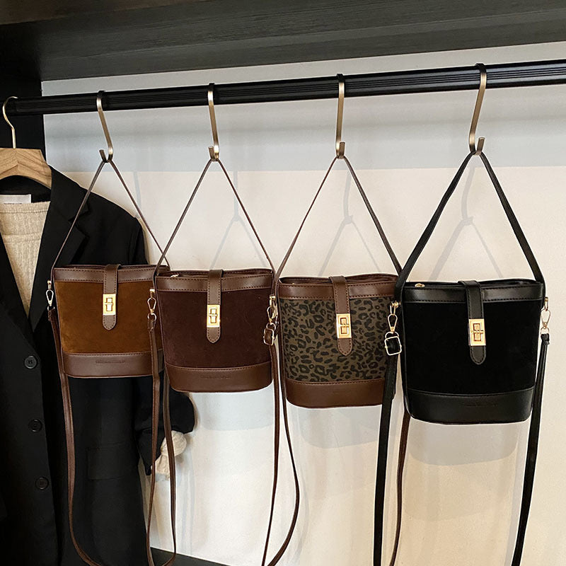 Suede Portable Bucket Bag Retro Crossbody