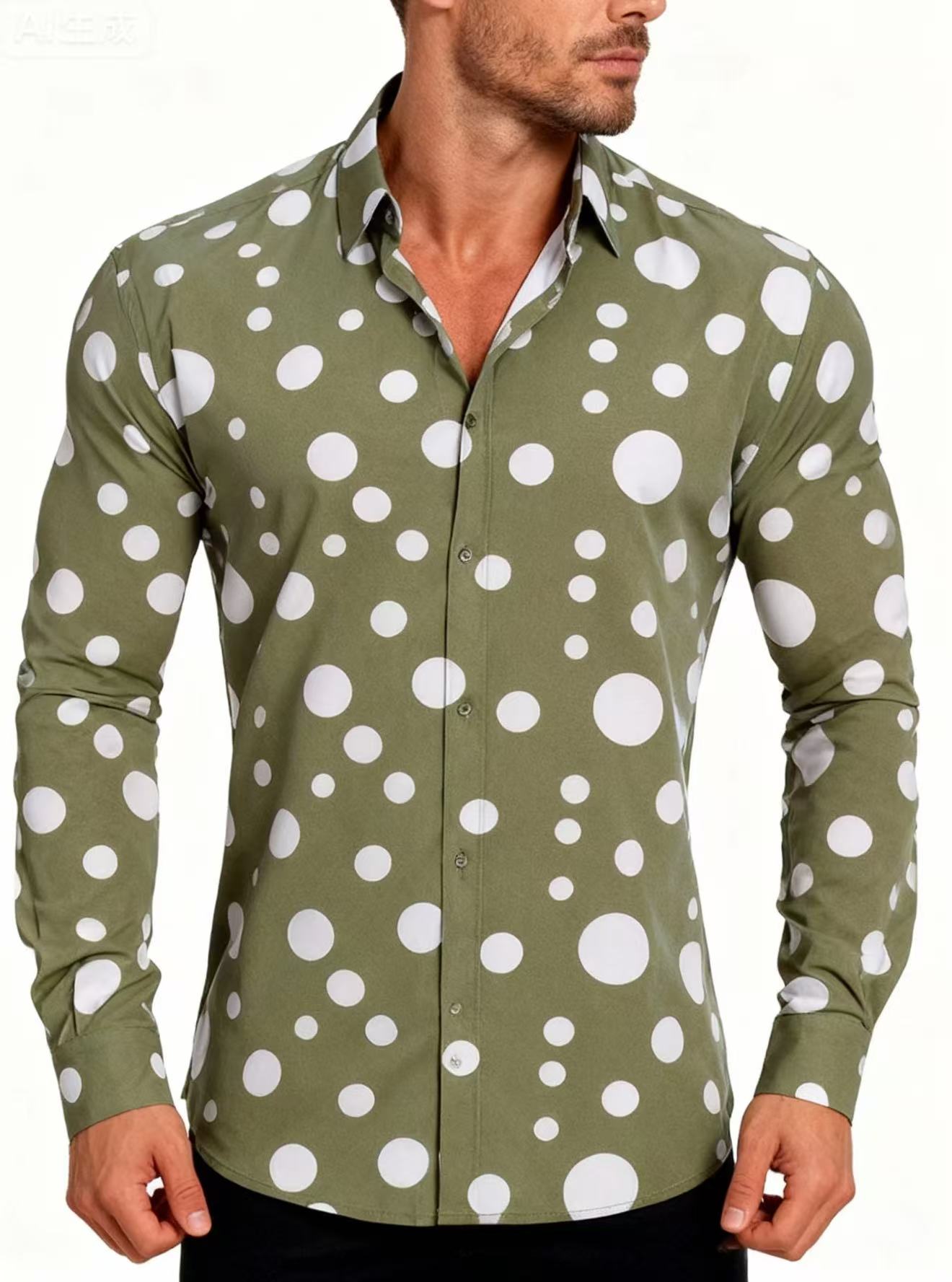 Casual And Versatile Long-sleeved Shirt With Polka Dot Prints For Teenagers And Men