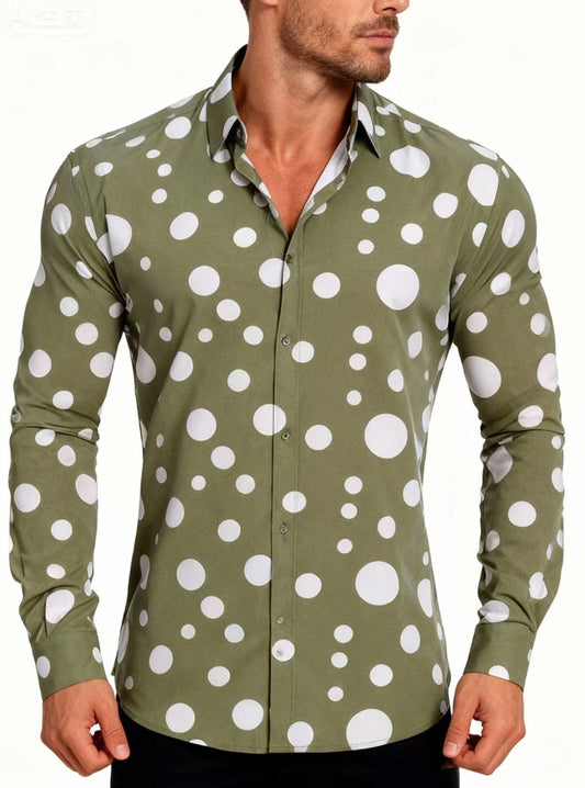 Casual And Versatile Long-sleeved Shirt With Polka Dot Prints For Teenagers And Men