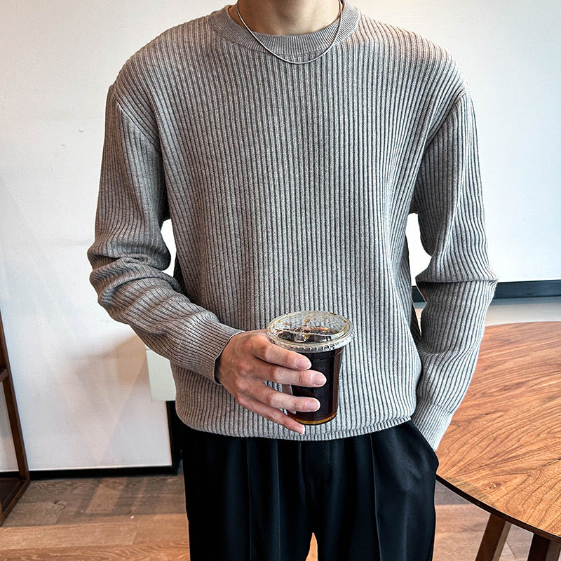 Let Modne Mænds Ribstrikkede Rundhalsede Sweater Til Efterår Og Vinter