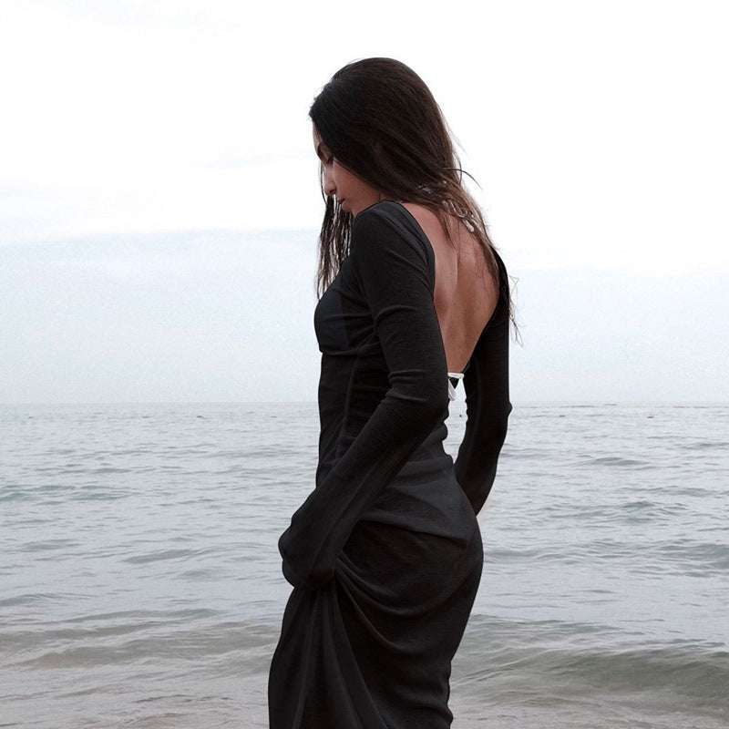 Elegant Floor-length Solid-color Versatile Dress