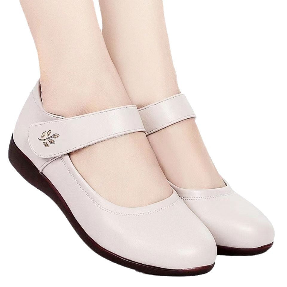 Womens Softsoled Peeptoe Leather Shoes With A Single Strap