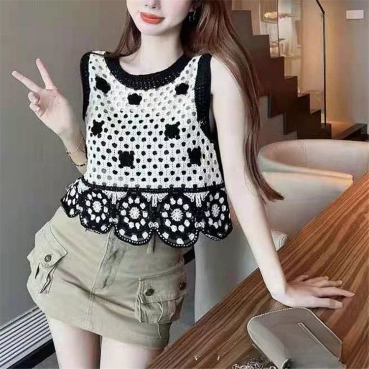 Crochet Hollow-out Heavy Work Knitted Short Vest