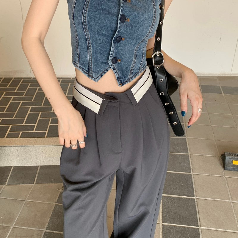 Straight-leg Pants High Waist Black Slimming
