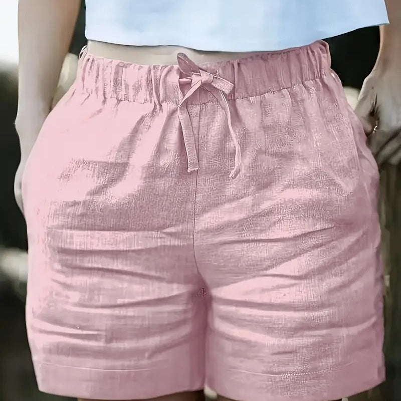 Women's High-Waist Casual Shorts With Elastic Drawstring Waistband