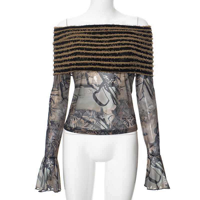Women's Fashion Floral-print Off-shoulder Top
