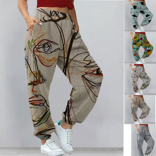 Dame Harem Bukser Med Print Yoga Boho Sportsbukser Med Lommer