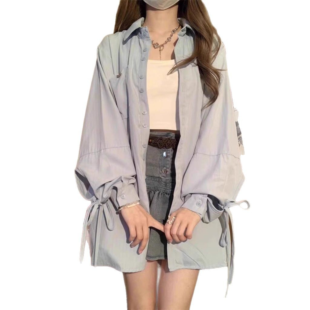 French Blue Bow Long Sleeve Shirt