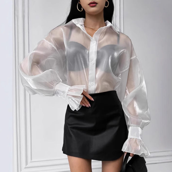 Women's Design Bandage Dress White With Lapel Long-sleeved Top