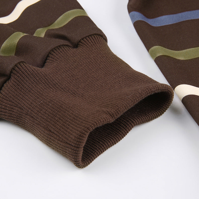 Fashion Stripe Printed Loose Hooded Sweater