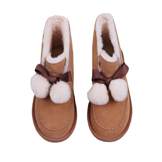 Low Top Women's Shoes Fur One With Velvet Ribbon Bow