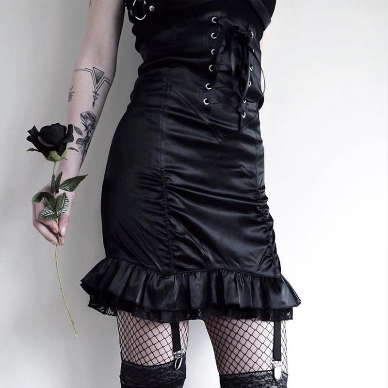 Women's Show Thin Black High Waist Sheath Stitching Skirt