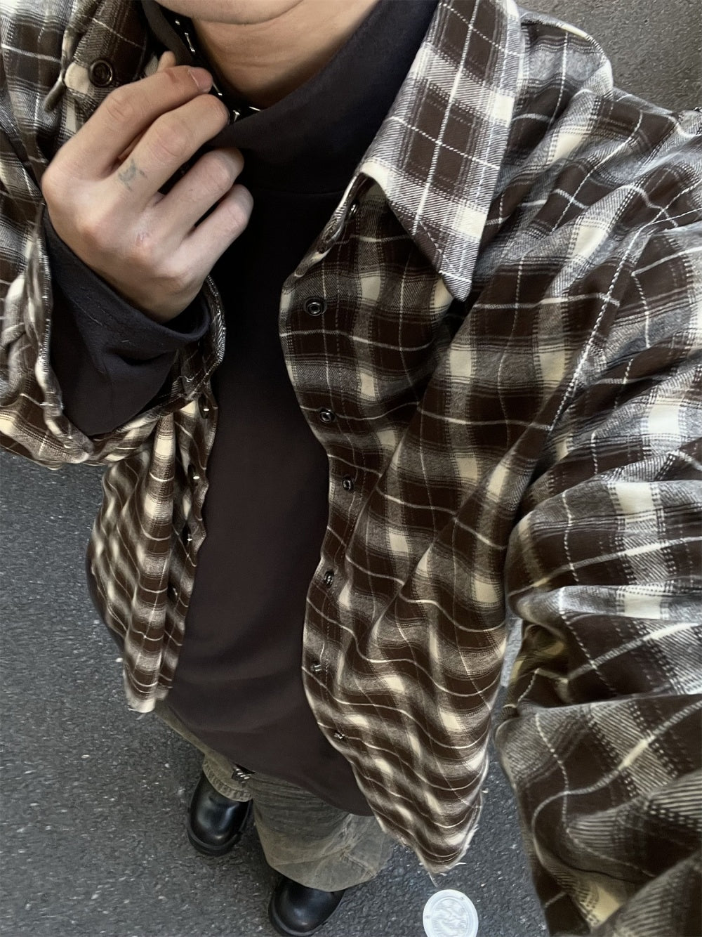 Lapel Retro Plaid Shirt Coat Top