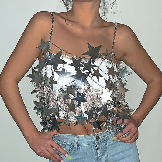 Hollowed-out, Shimmering Sequin Pentagram Pendant Skirt