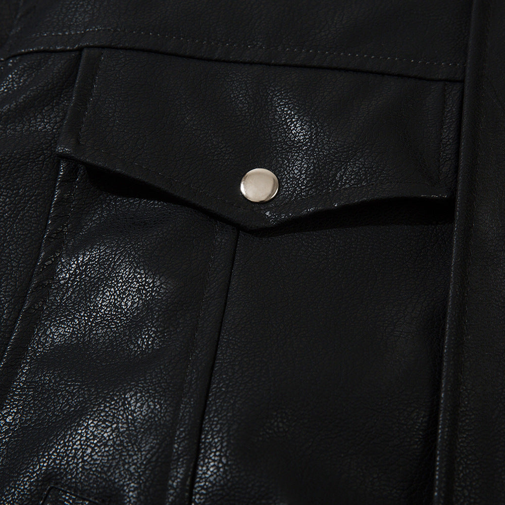 Men's Casual American Style Loose Flying PU Leather Jacket Coat