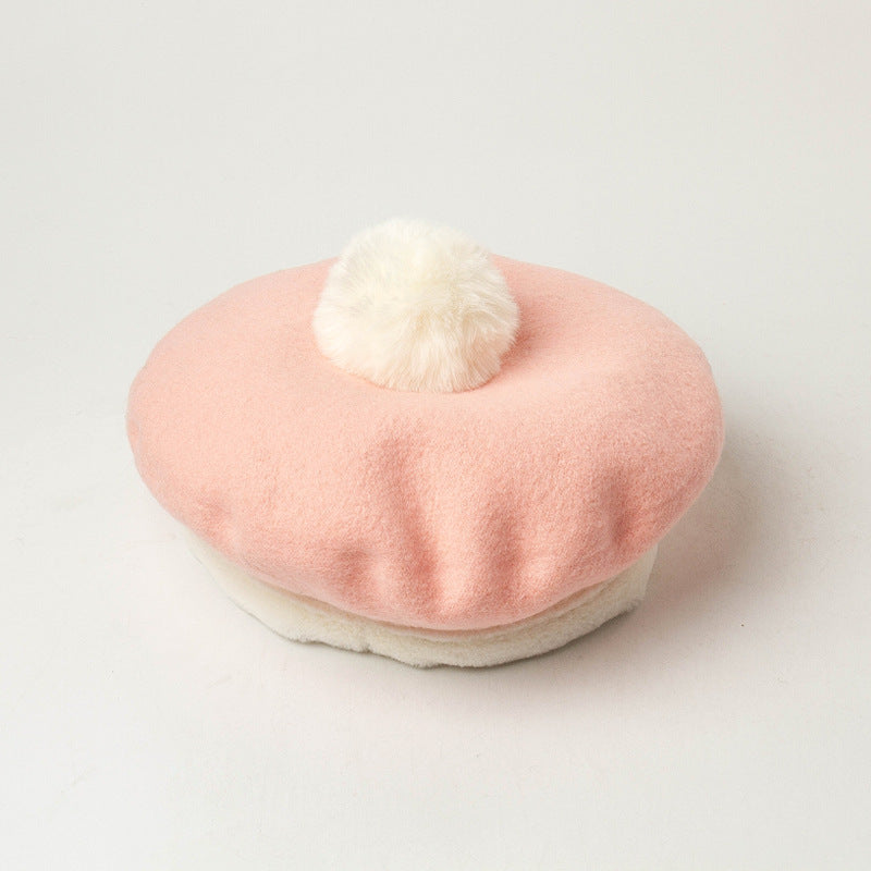 Cute Warm Bud Hat With Hair Ball