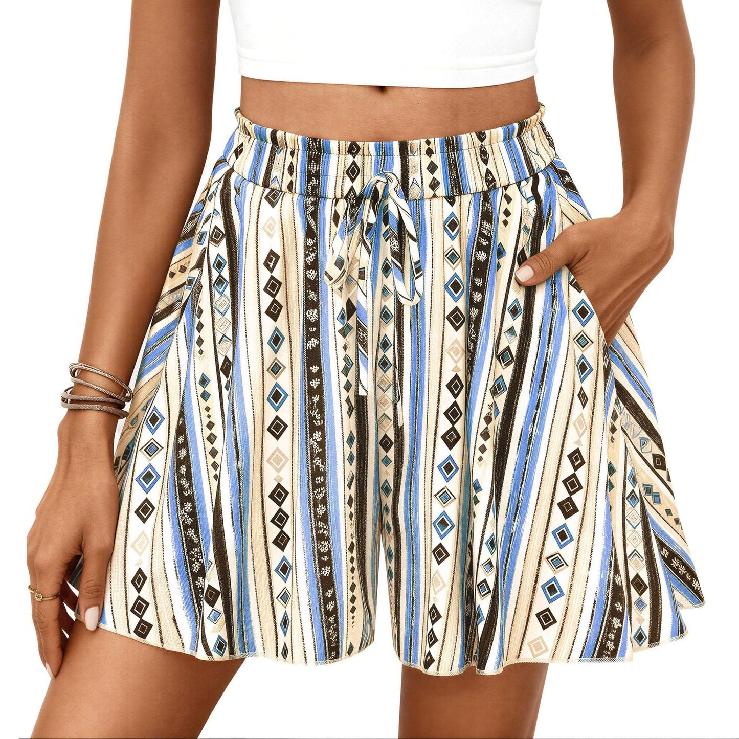 High-waisted Floral Print A-line Shorts Womens Casual Loose Shorts