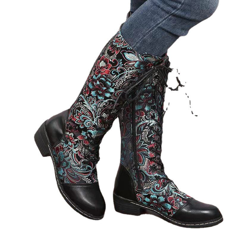 Vintage Mid-heel High-top Women's Boots Side Zipper Boots