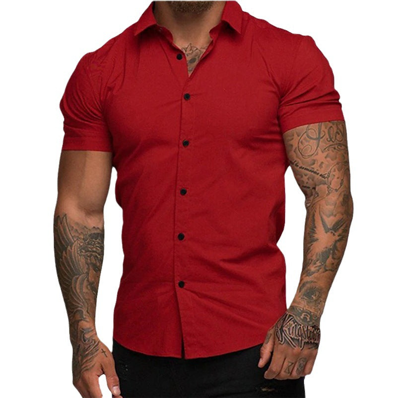 Solid Color Polo Collar Muscle Men Shaping Simple Shirt