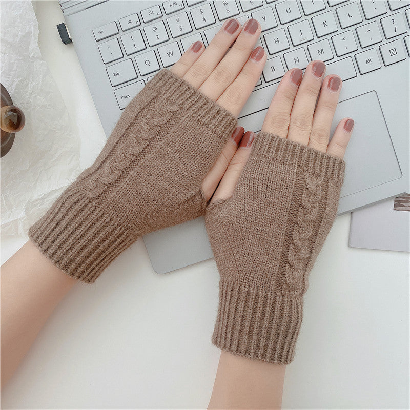 Half Finger Leaky Wool Knitted Gloves Short