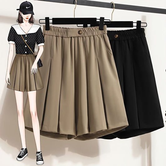High-waisted Wide-leg Loose-fitting Outerwear Suit Shorts