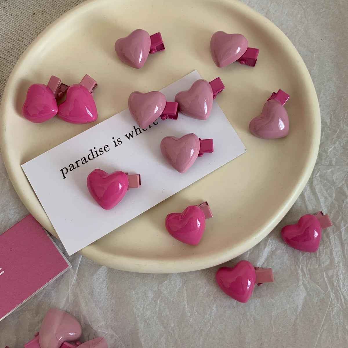 Peach Colors Delicate Heart Barrettes 6 Girls