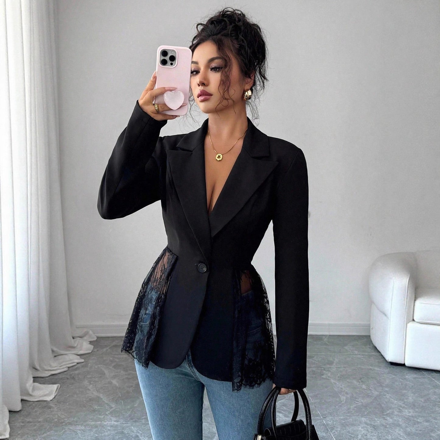 Blazer til kvinder med kontrasterende farver og blonde, slim-fit A-facon