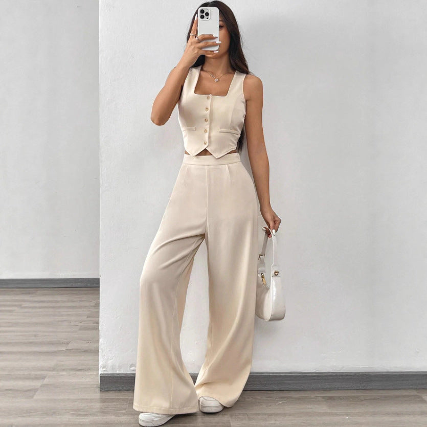 Tight-fitting Tank Top Set With High-waisted Wide-leg Womens Casual Trousers
