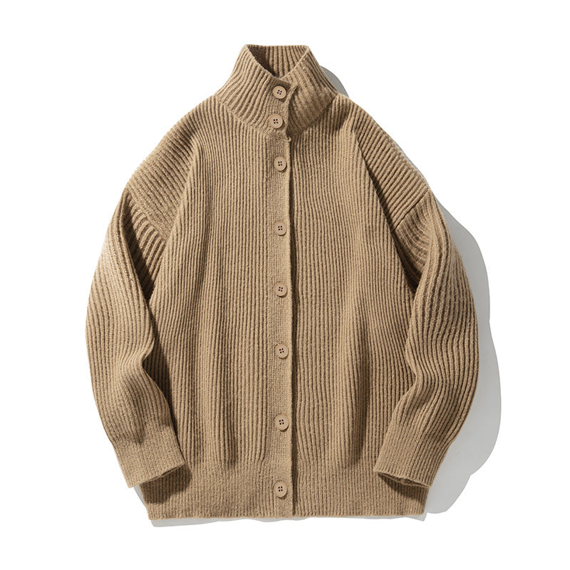 Japansk-inspireret Retro Turtleneck Cardigan Sweater til Mænd – Efterårs- og Vinterstil med Afslappet Udtryk