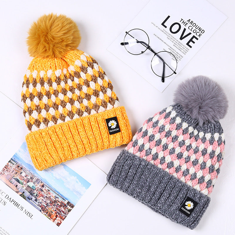 Women's Fashion Thick Warm Cute Fur Ball Knitted Hat