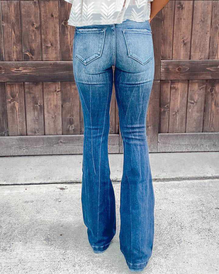 Afslappede højtaljede ripped washed jeans til kvinder