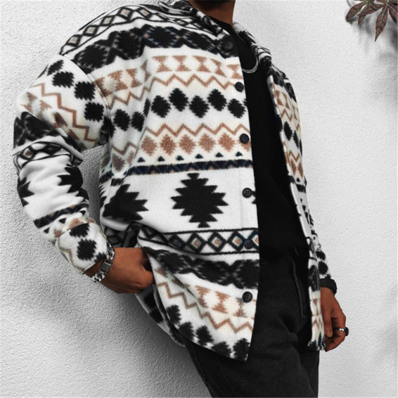 Casual Men's Long-sleeved Contrast Woolen Coat