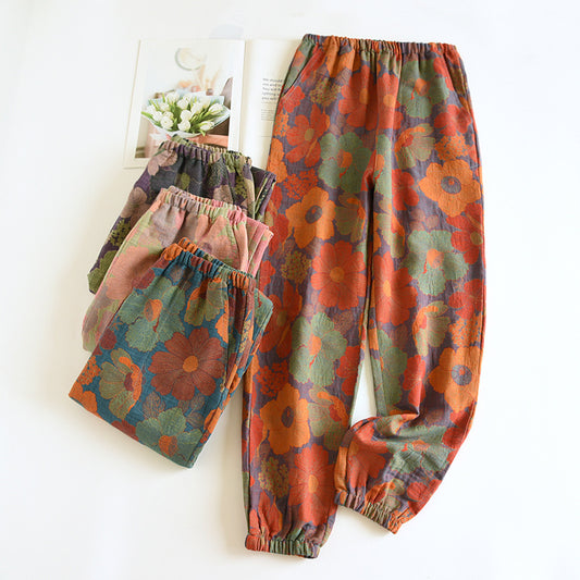Women's Fashion Casual Cotton Yarn-dyed Vintage Jacquard Pajama Pants