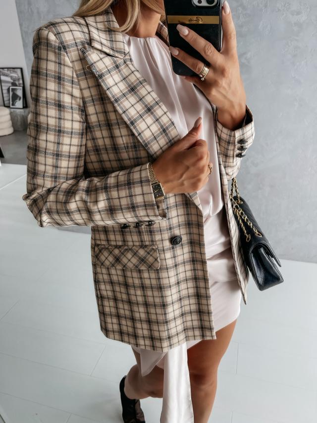 Women's Fashion Suit Plaid Jacket