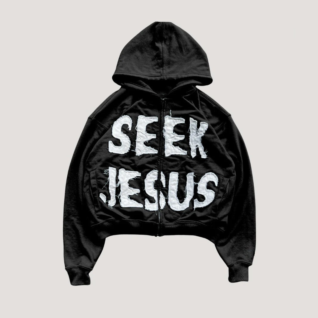 European And American Style Letter Printed Hoodie Zipper Cardigan Loose Hip Hop Sweater