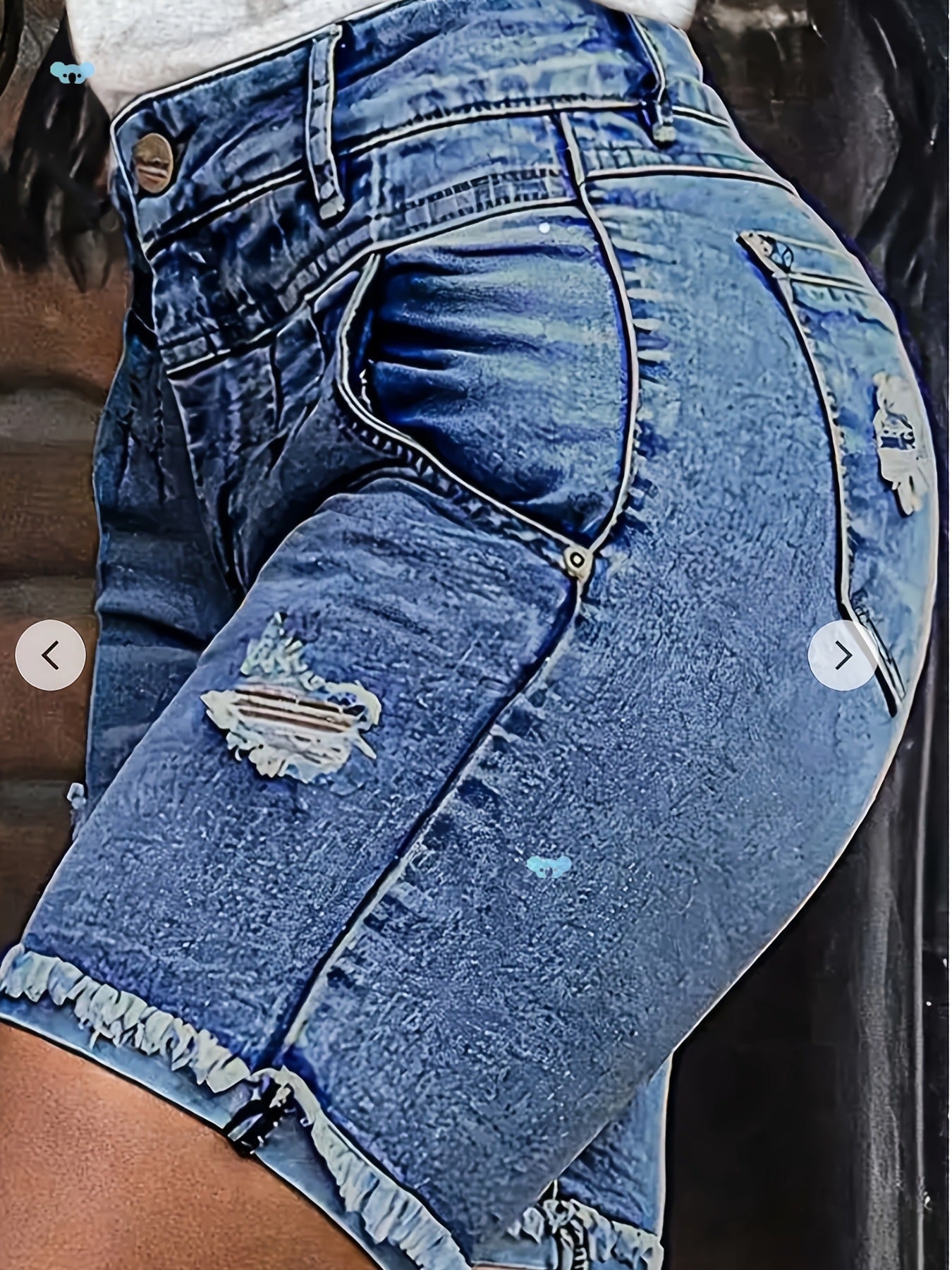 Ripped Denimshorts til kvinder i store størrelser med høj elasticitet