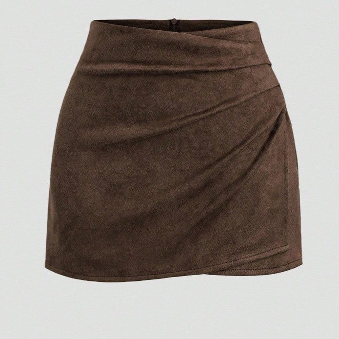 Solid-color Sheath Skirt With Pleats And An Asymmetrical Zipper For Women