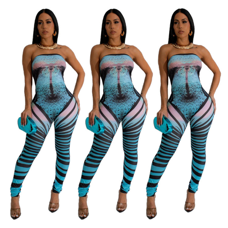 Digital Printing Fashion Personality Tube Top Jumpsuit