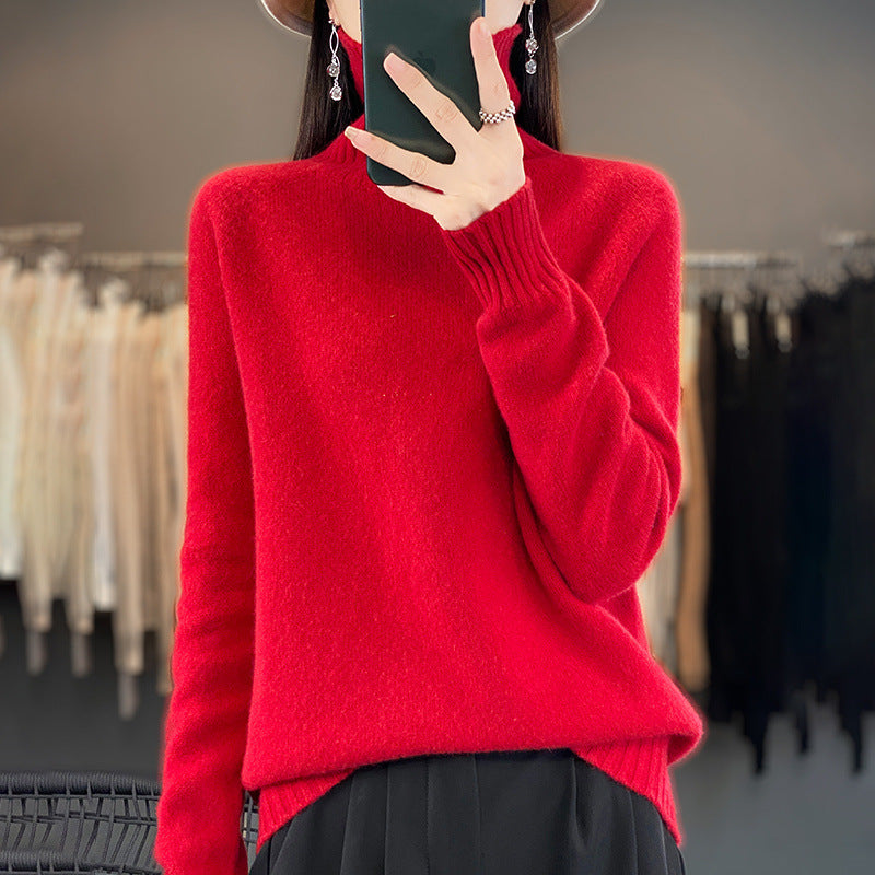 Women's Solid Color Turtleneck Knitting Pullover Long Sleeve Loose Sweater
