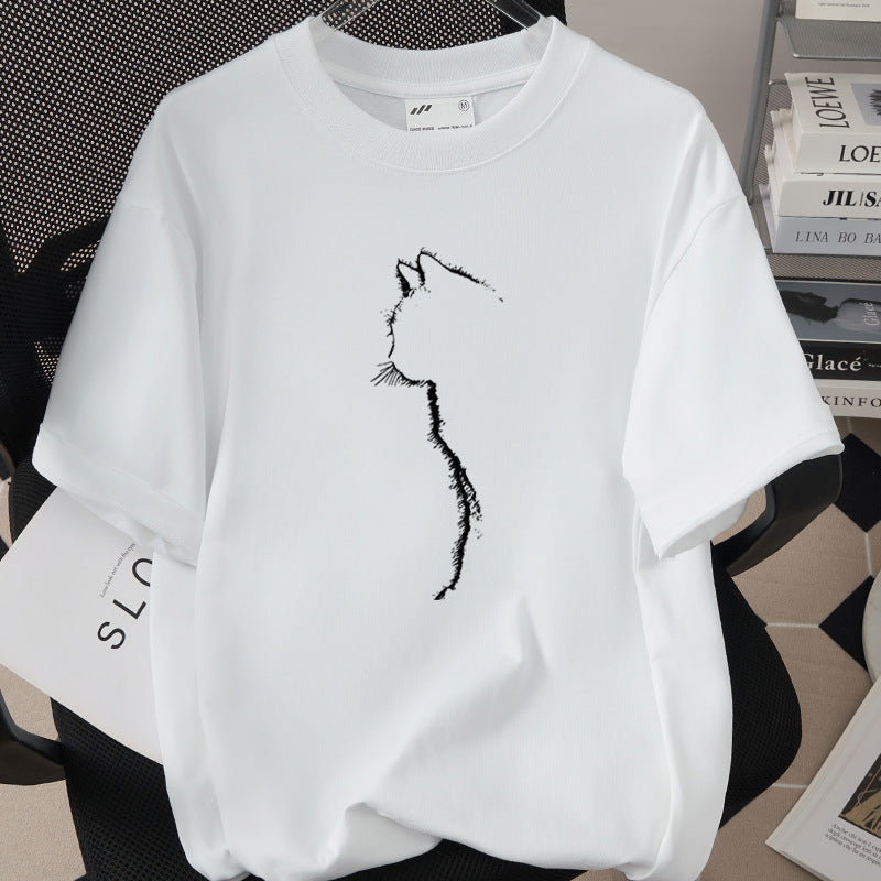 Creative And Fun Side-profile Cat Design T-shirt For Your Adorable Pet