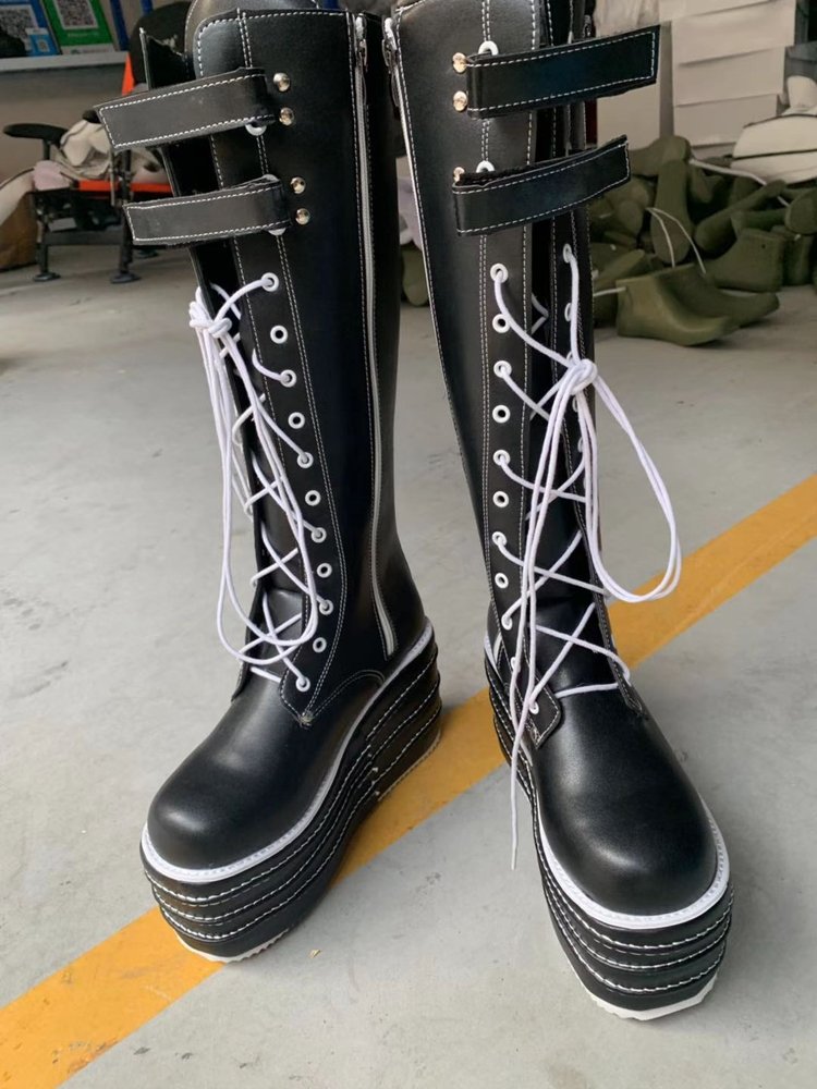 European And American Round Head Thick Bottom Long Boots Female