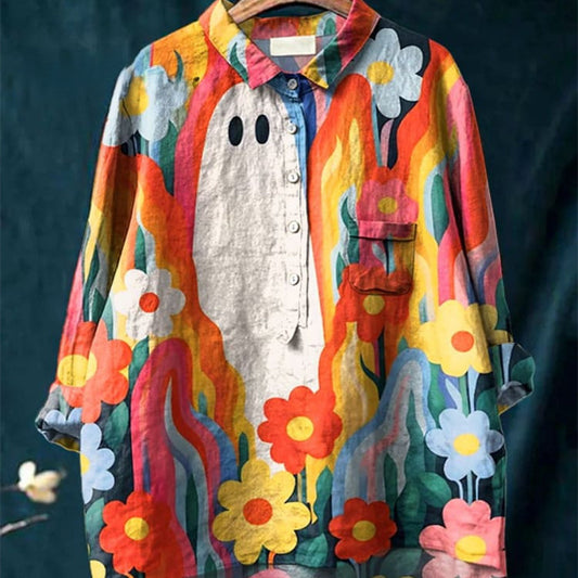 Halloween Abstract Cute Ghost Loose Pockets Shirt