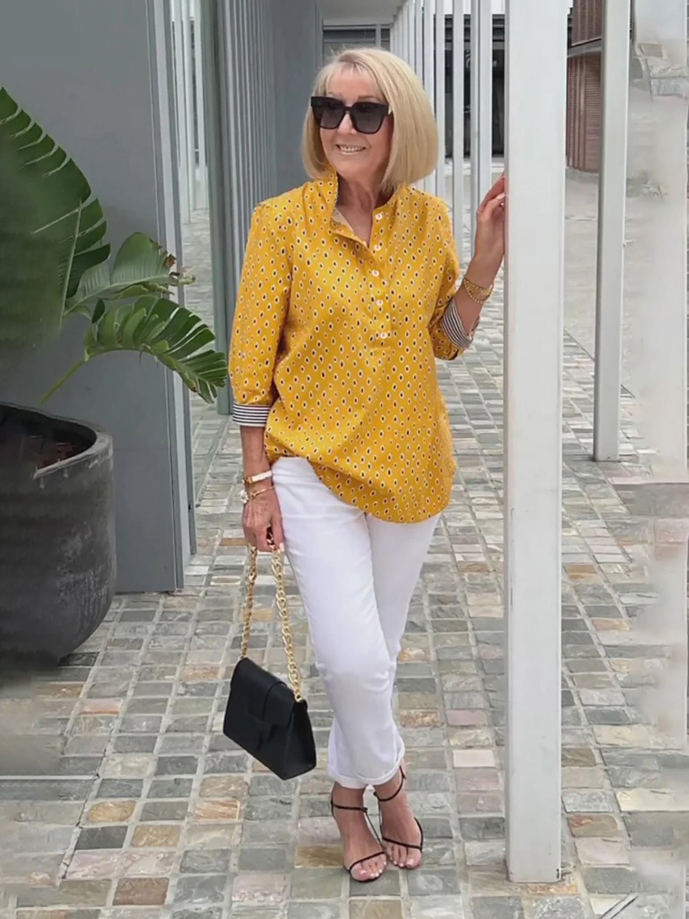 Women's Boho Vacation Style Polka Dot Back Button Printed Top Three-quarter Sleeve Shirt