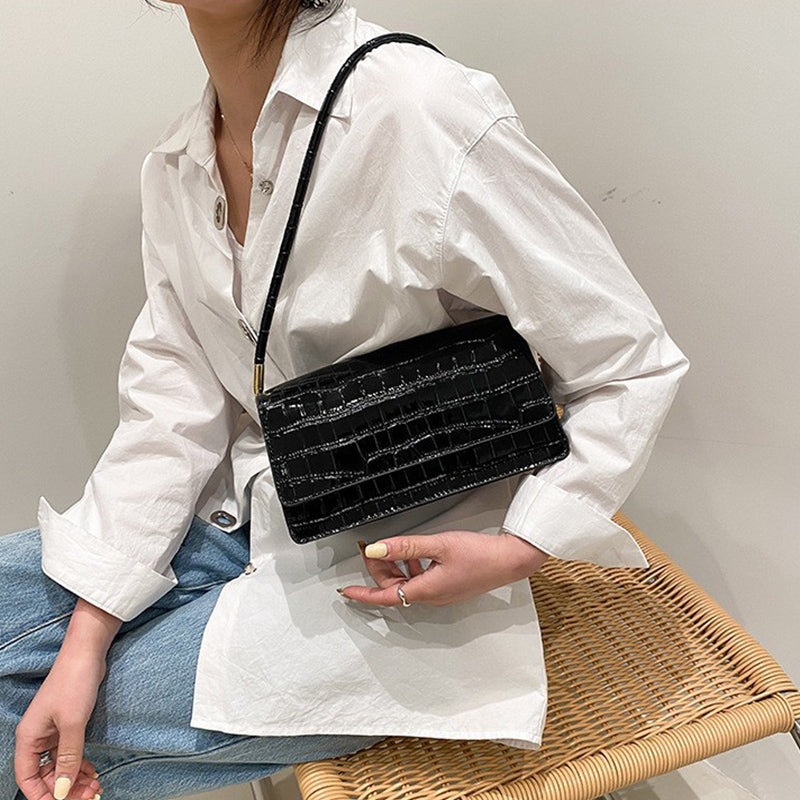 Women Shoulder Bgas Stone Pattern Solid Color Elegant Bag