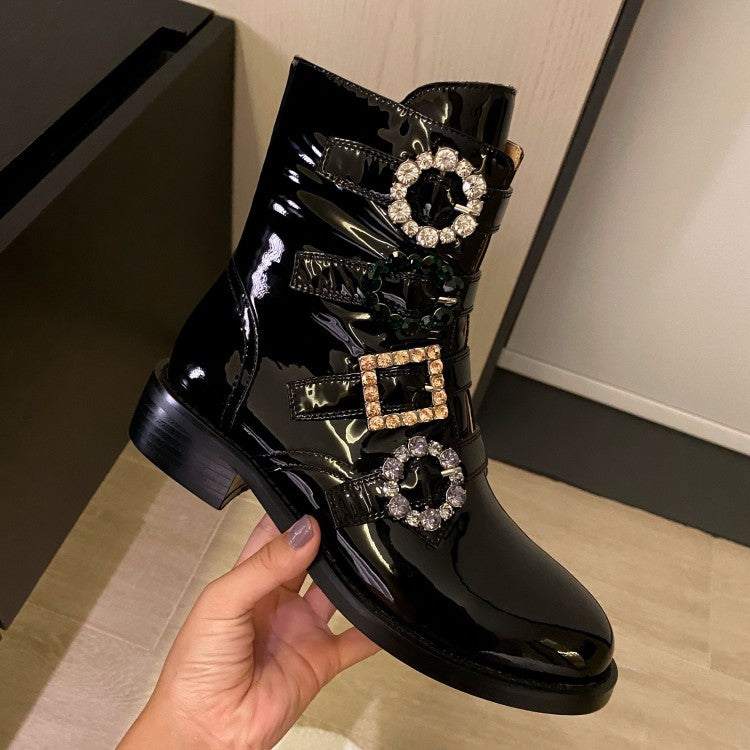 British Style Martin Boots Women's Belt Buckle Flat Bottom