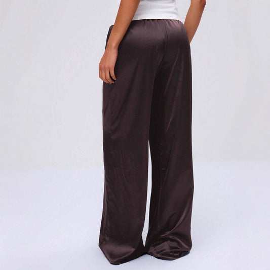 Satin Loose Wide Leg Drawstring Long Pants